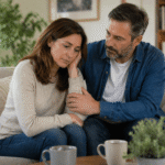 Pareja conviviendo con el desgaste emocional del dolor crónico en casa