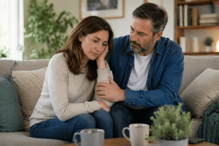 Pareja conviviendo con el desgaste emocional del dolor crónico en casa